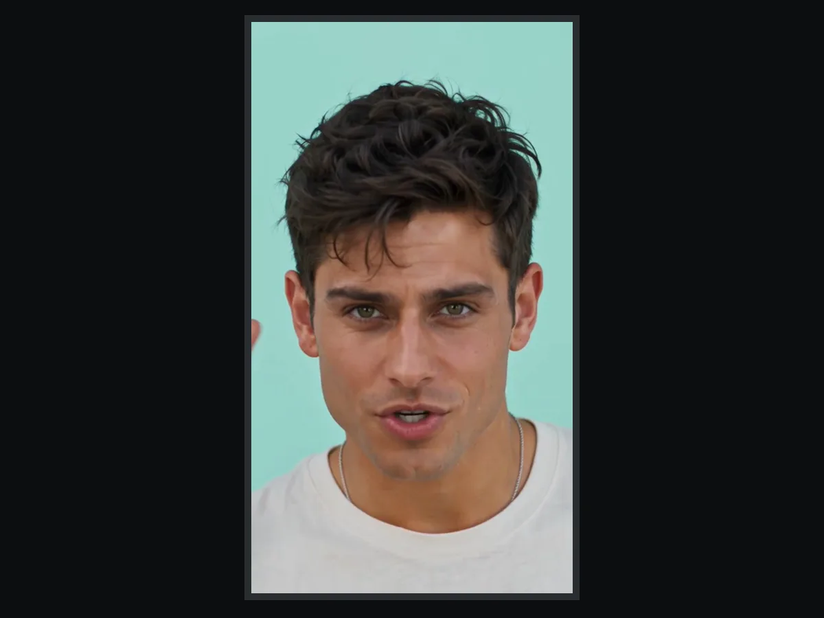 Primer plano de un video de baile No Scrubs IA hecho en TryViralAI, el protagonista canta a la cámara, en formato vertical 9:16