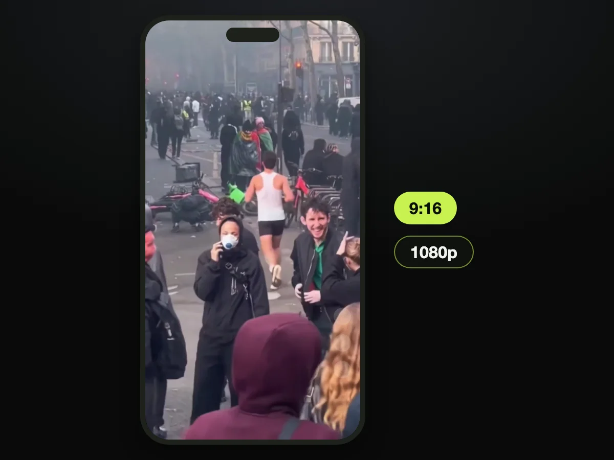 Frame from a Paris riot jogger AI video made on TryViralAI, shown as a 9:16 post on a phone
